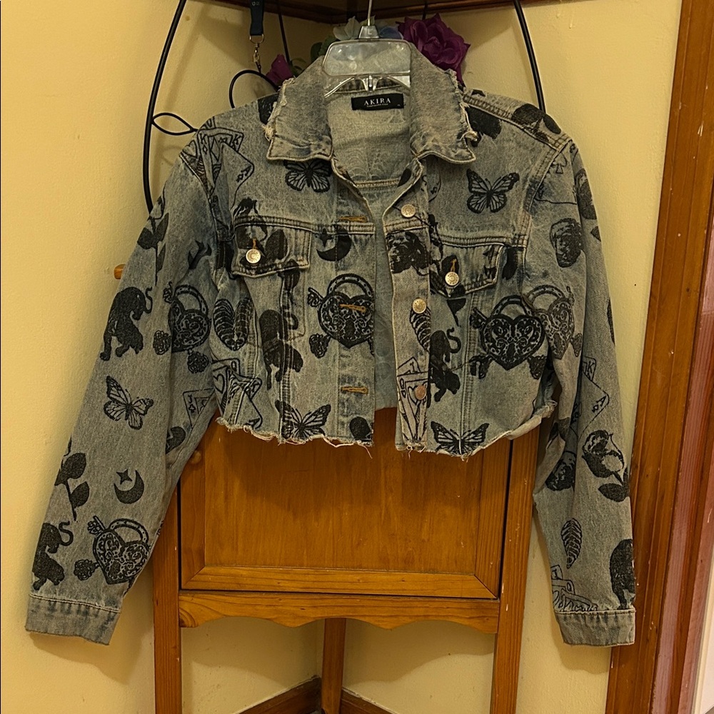 AKIRA Black Patterned Jean Jacket